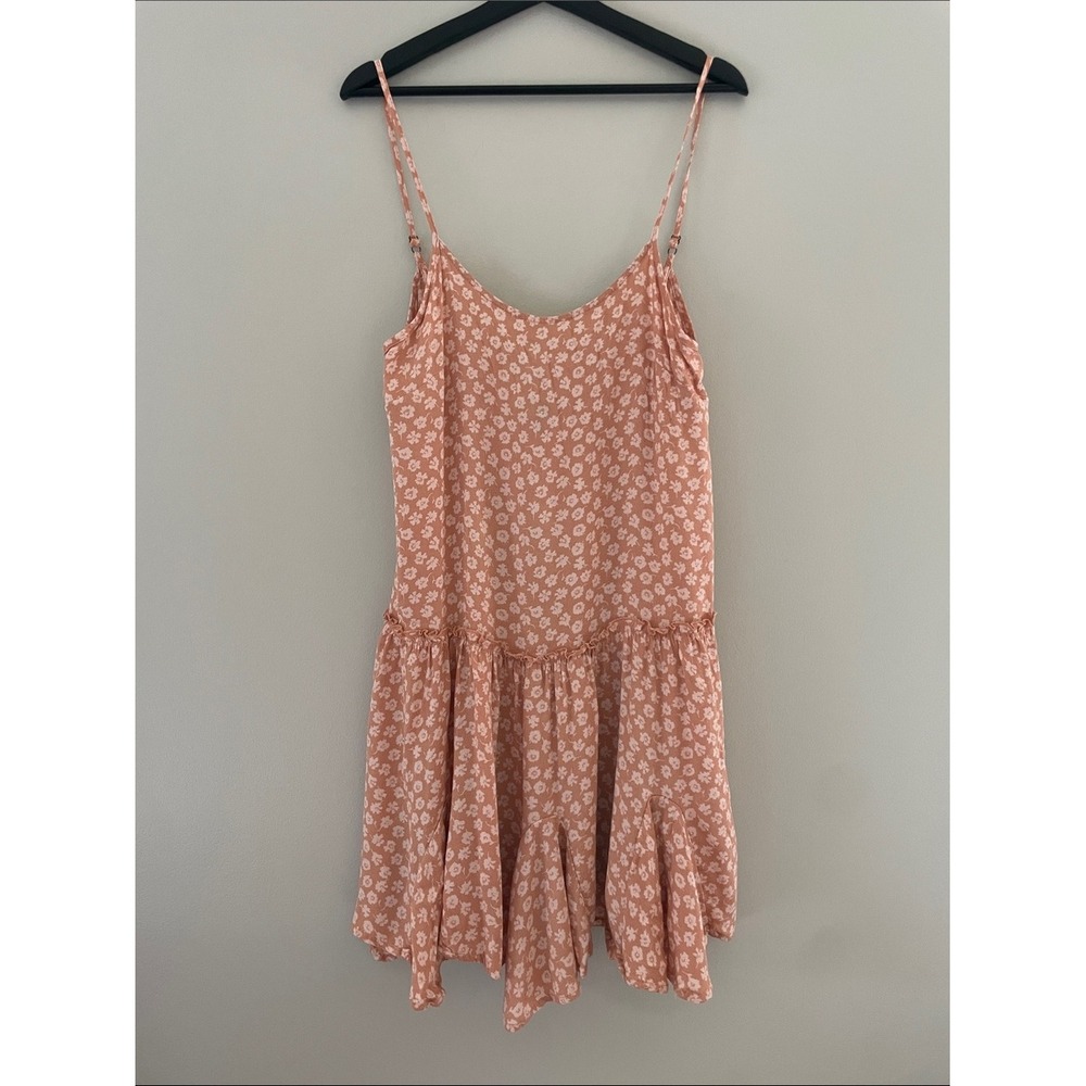 Wild Fable Peach Floral Tiered Mini Dress Size M Boho Ruffle Tie Back Strappy